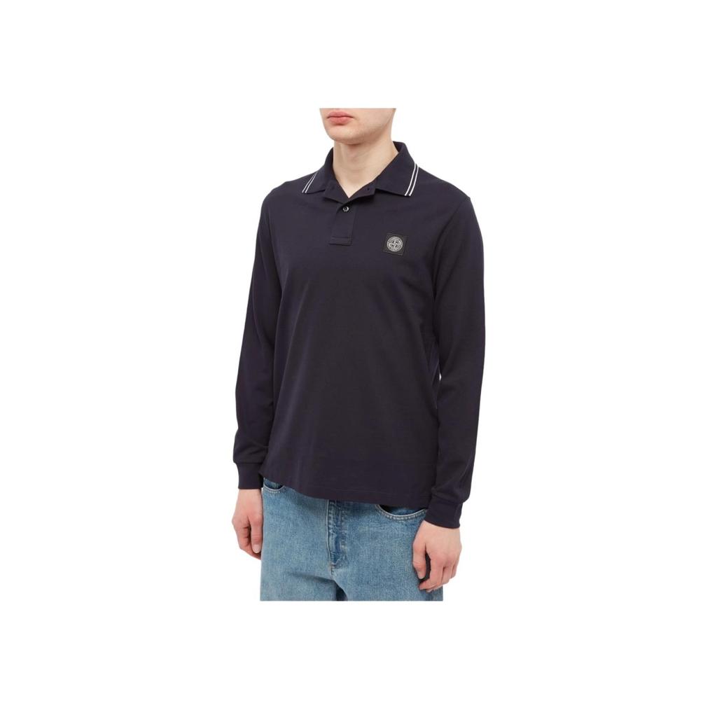 STONE ISLAND Ss23 Koszulka polo z długim rękawem i wzorem kompasu Męskie topy Granatowy 10152SL18-A0020