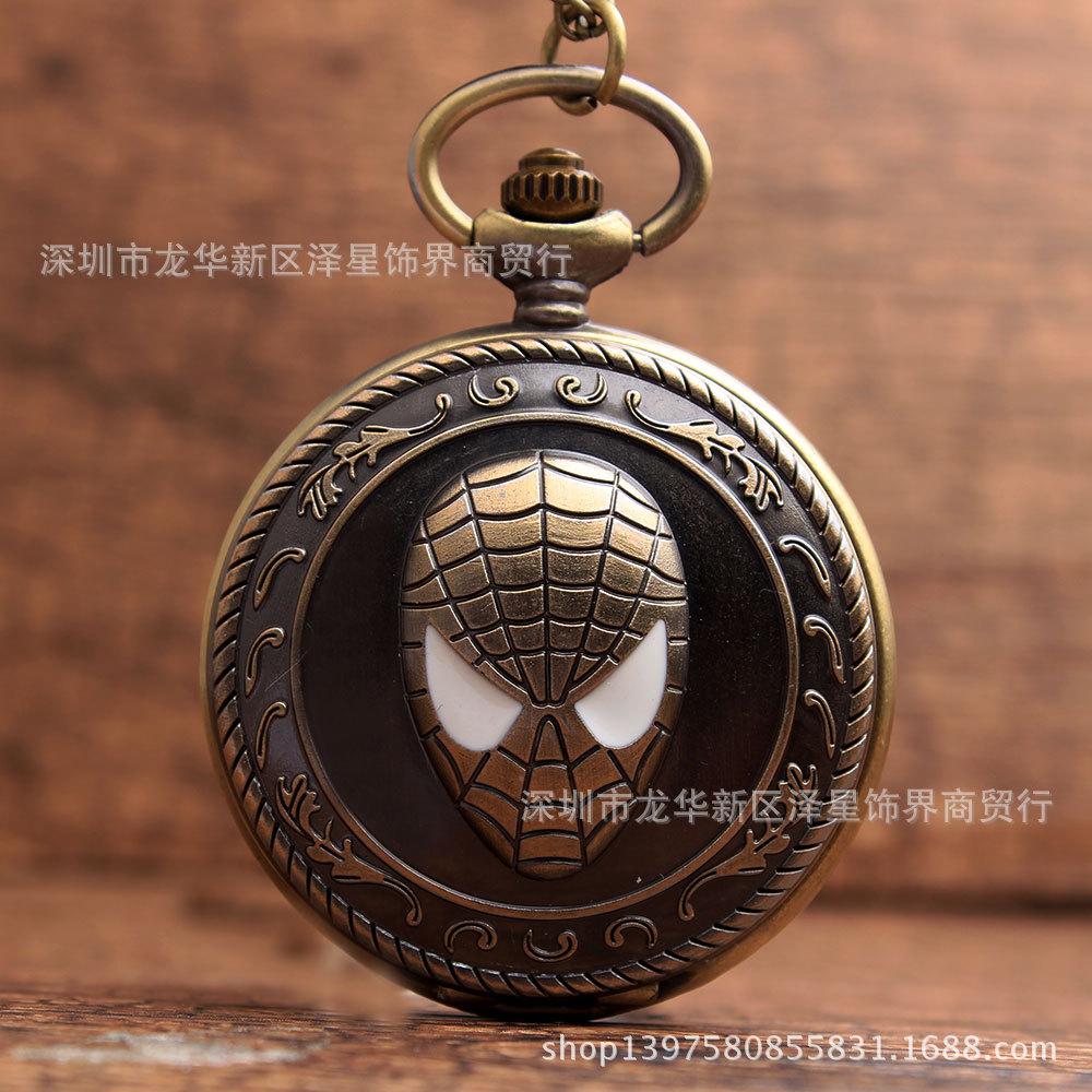 Spider-Man Retro Pocket Watch Men S And Women S Trend Bronze Flip Watch Couple Student Decorative Lanyard Watch Men S