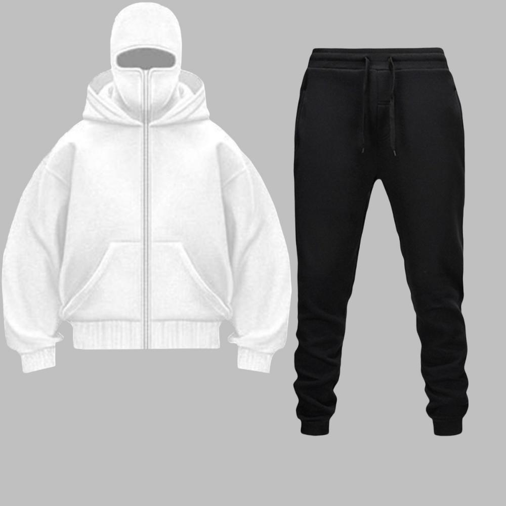 Jesienny i Zimowy Męski Sportowy Zestaw z Kapturem i Zamkiem Błyskawicznym z Wiatroszczelnym Designem Balaklavy z Tekstem Ninja Miejska Moda