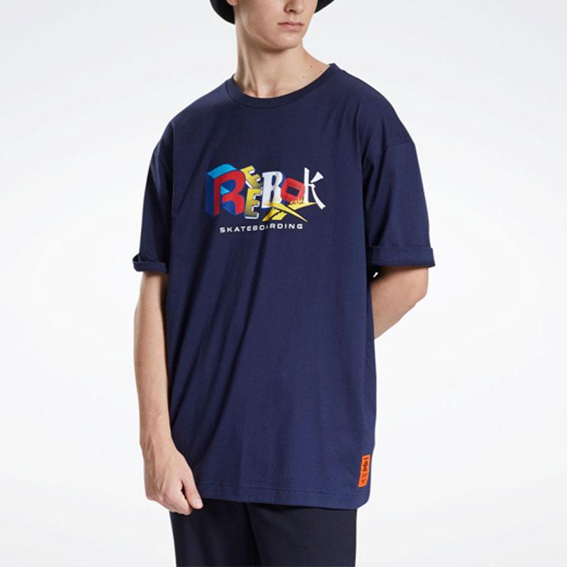 Reebok Cl X Bep Letter Pattern Printed Round Neck Short Sleeve T-Shirt Unisex Tops Blue GT4620