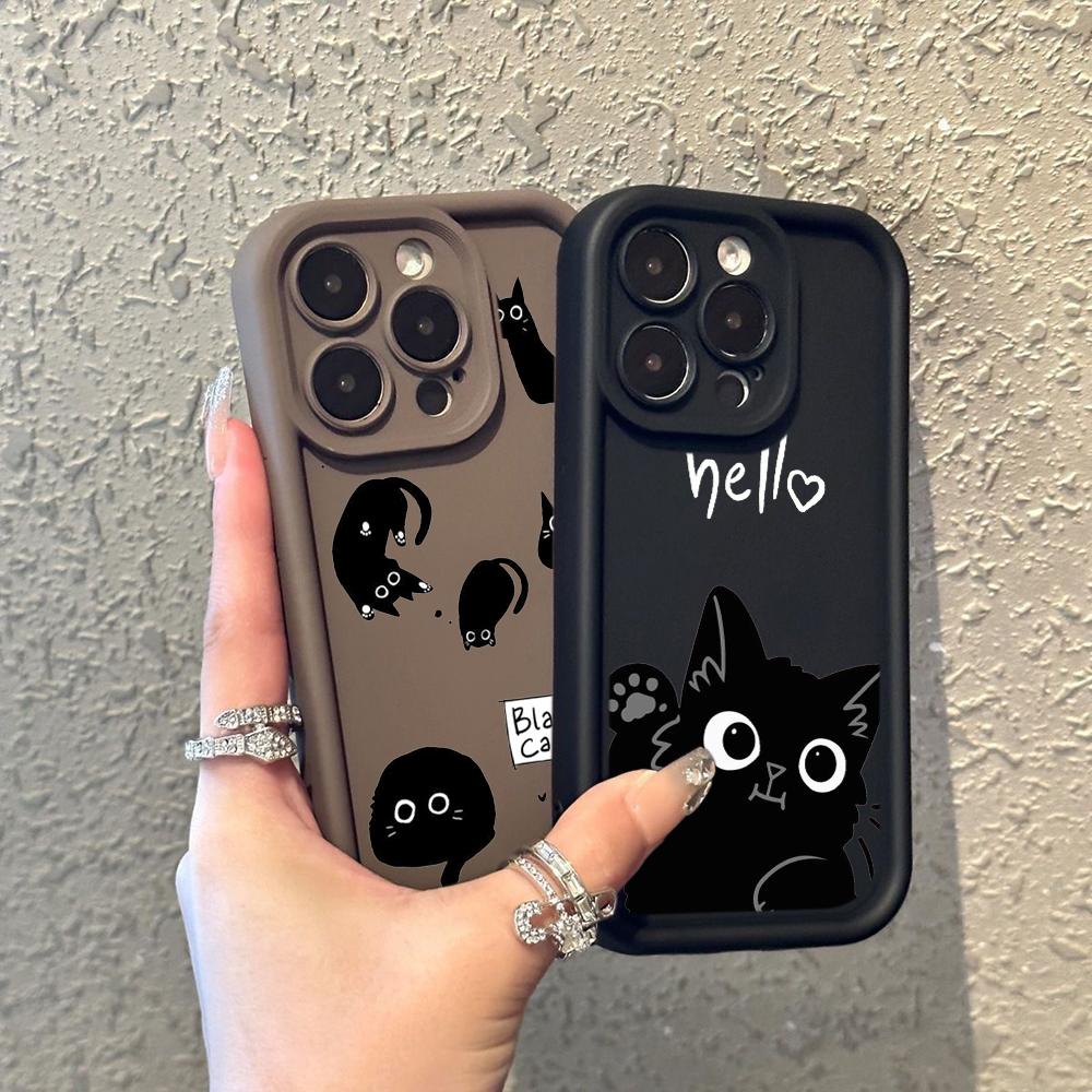 LZ11 cat Cute art design Silicone Phone Case for iPhone 11 13 14 15 16 Pro Max 7 8 16 Plus 12 mini XS Max XR Shockproof Back Cover