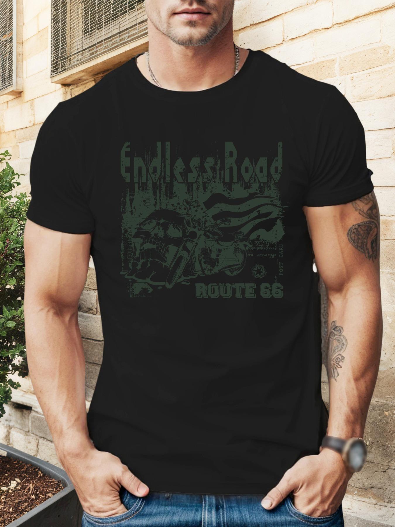 Endless Road Skull & Route 66 Graphic T-shirt - Vintage Motorcycle Design XL