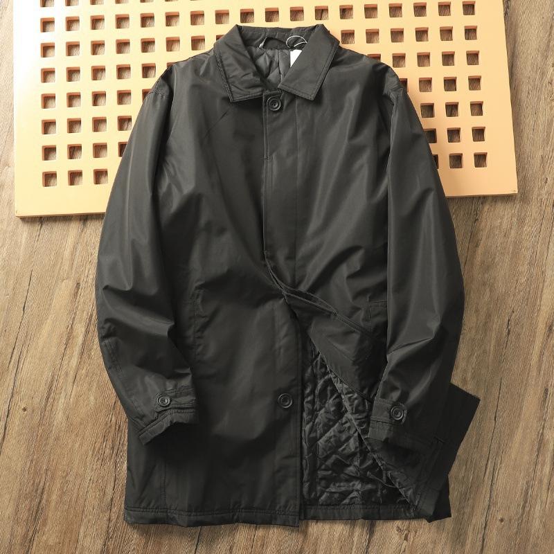 Men's Elegant Windbreaker Simple Jacket Warmth Winter Medium Length Lapel Trench Coat Button Up