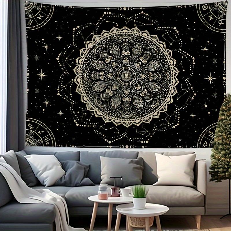 VIKAMA Black Gold Zodiac Mandala Tapestry Living Room Sofa Backdrop Wall Hanging Music Tea Room Hotel Room Decor