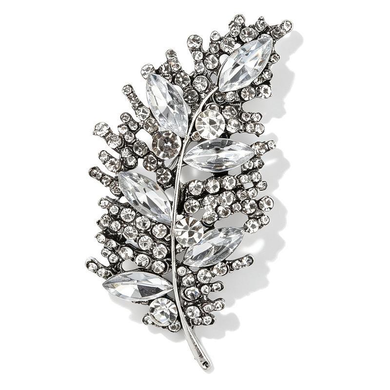 Rhinestone Feather Brooches For Women Unisex Creative Pins For Party Event Backpack Clothes Accessories