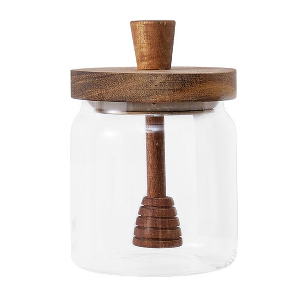 Glass Storage Bottles with Dipper Lid Honey Jars Wide Mouth Honey Containers Syrup Dispenser for Storing Honey and Syrup