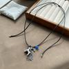 Minar Funny Metallic Cartoon Horse Multi Tassel Beads Pendant Necklaces for Women Female Adjustable Long Wax Rope Chain Chokers