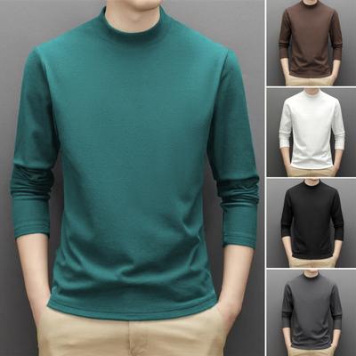 Wiosna Jesień Męski Top Ochrona Szyi Półwysoki Kołnierz Dwustronny Niemiecki Aksamit Slim Fit Elastyczny Długi Rękaw Pulower Podstawowa Bluza