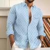 Mens Plaid Jacquard Turn Down Collar Long Sleeve Loose Casual Shirt With Chest Pocket