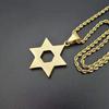 New 1pcs Hip Hop Rhinestone Gold Color Stainless Steel Necklaces Jewish Star of David Hexagram Pendant Necklace for Men Rapper