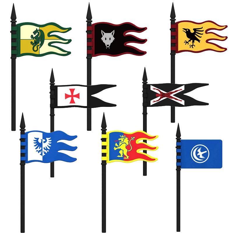 Medieval Roman Knight Legion Building Block Castle Green Dragon Forest Wolf War Horse Dragon Lion Shield Armor Cloak Brick Toys