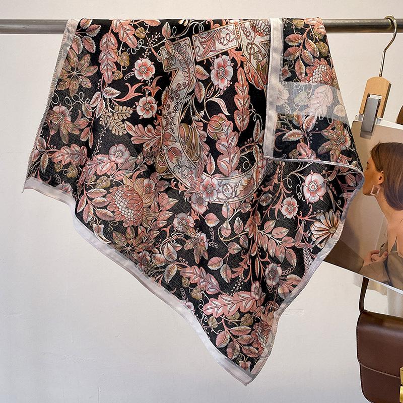 Fashion 70cm Cotton Square Scarf Women Floral Print Design Bandanas Lady Scarves Headband Accessories Handkerchief Hair