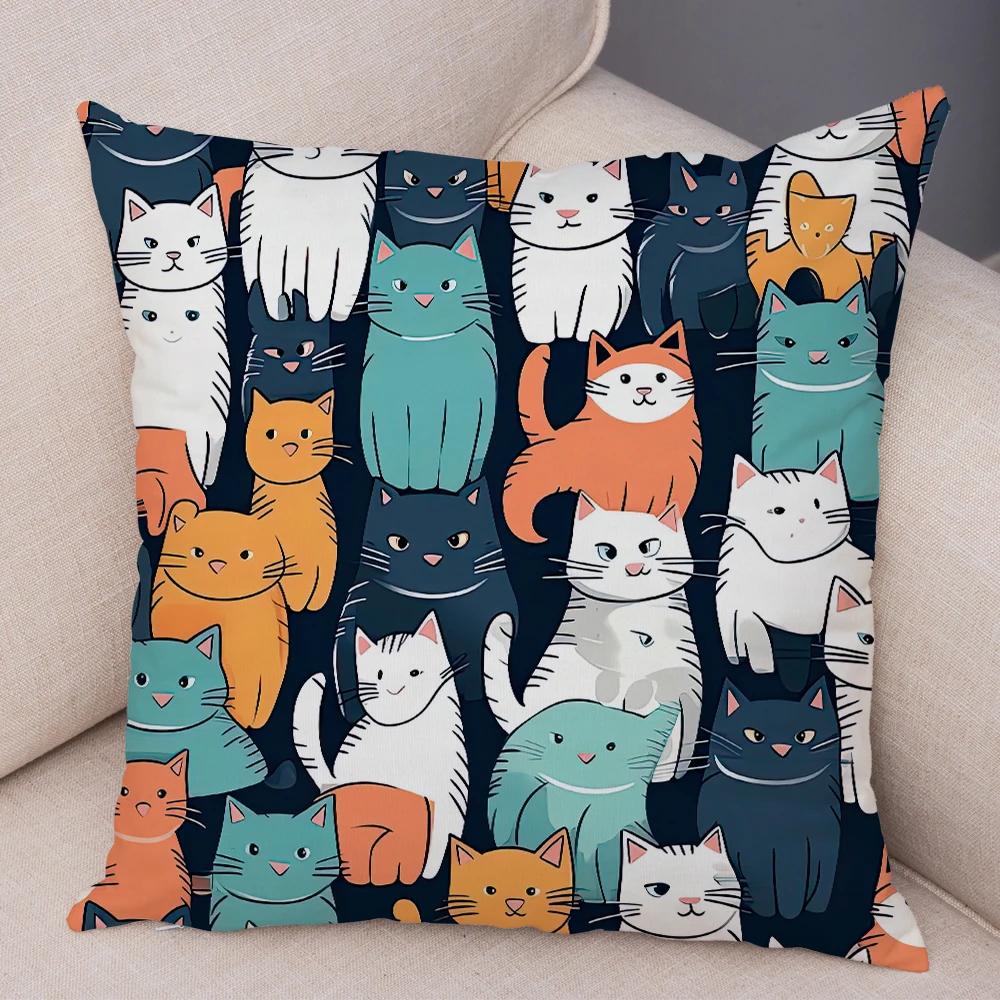 Cute Pet Cat Cushion Cover, Zippered & Removable Washable, Home Sofa & Car Pillowcase