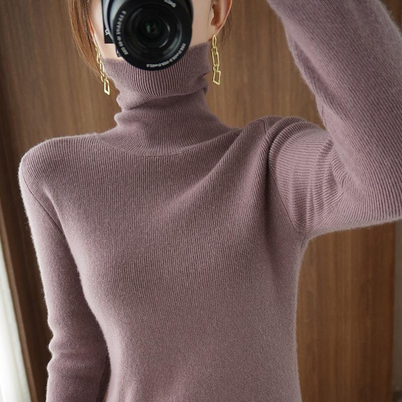 Autumn Semi High Neck Long Sleeve Knitted Sweater Women Winter Fashion Slim Fit Pullover Base Sweaters Ladies Warm Elegant Casual Woman Jumpers 25062