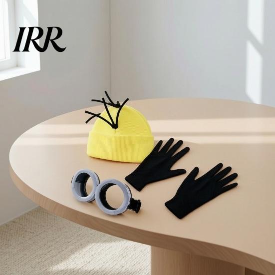 Retro Goggles Costume 3Pcs Halloween Accessories, Yellow Knitted Hat Steampunk Black Cosplay Gloves Adults Party Set for Men Women Immersive Effects