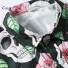 Skull & Flower Print Men's Casual Short Sleeve Shirt, Men's Shirt For Summer Vacation Resort, Tops For Men, Gift For Men