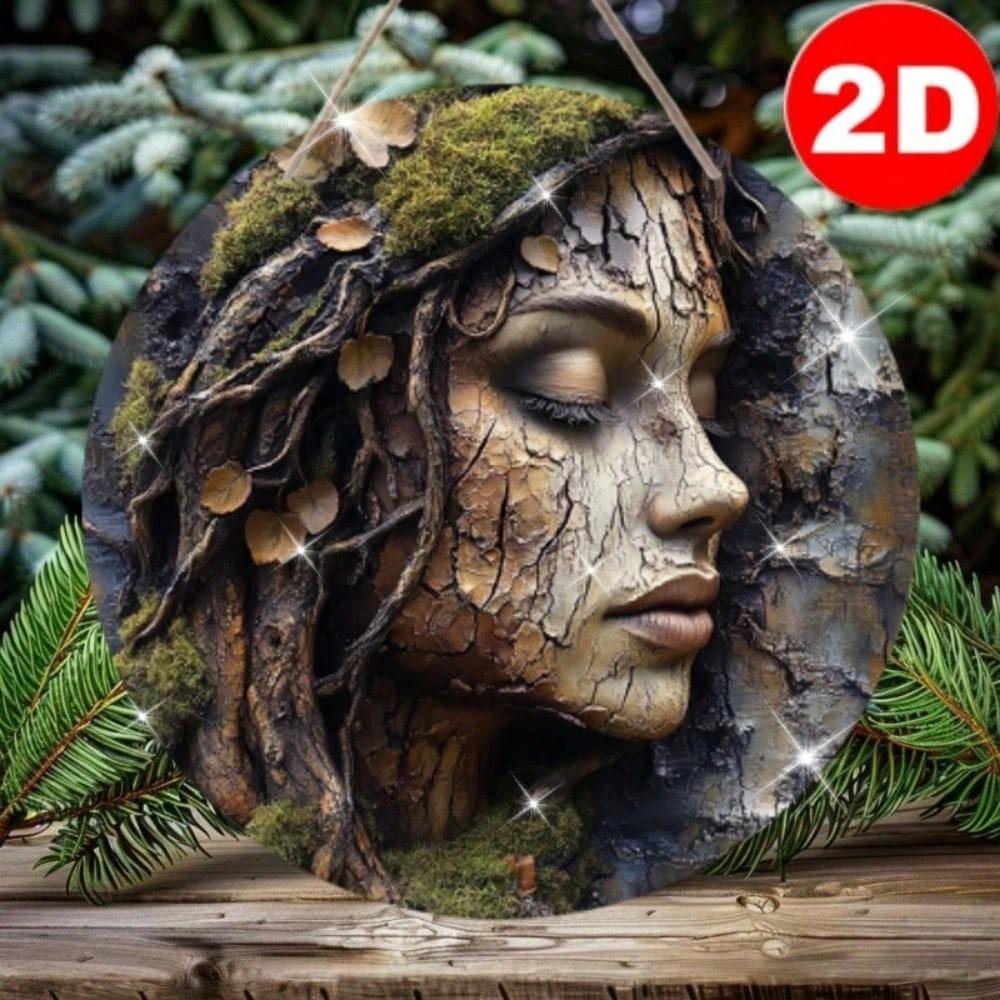 

1pc Vintage Tree Face Round Wooden Wall Art, Rustic Moss & Foliage Design Plaque, 7.87x7.87 Inches Indoor Outdoor Decor 20x20 різнокольоровий