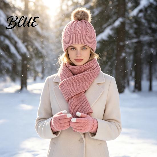 Comfortable Knit Beanies for Cold Seasons Winter Hat Scarf Gloves Set Knitted Pom Warm Thermal Soft Acrylic Weather Gear Gloves Solid Color