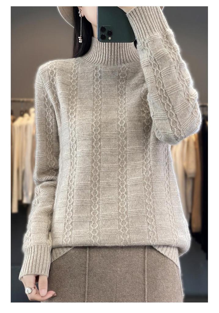 Women's Loose Thickened Mid-Neck Wool Knitwear - Autumn/Winter Long Sleeve Base Layer Sweater