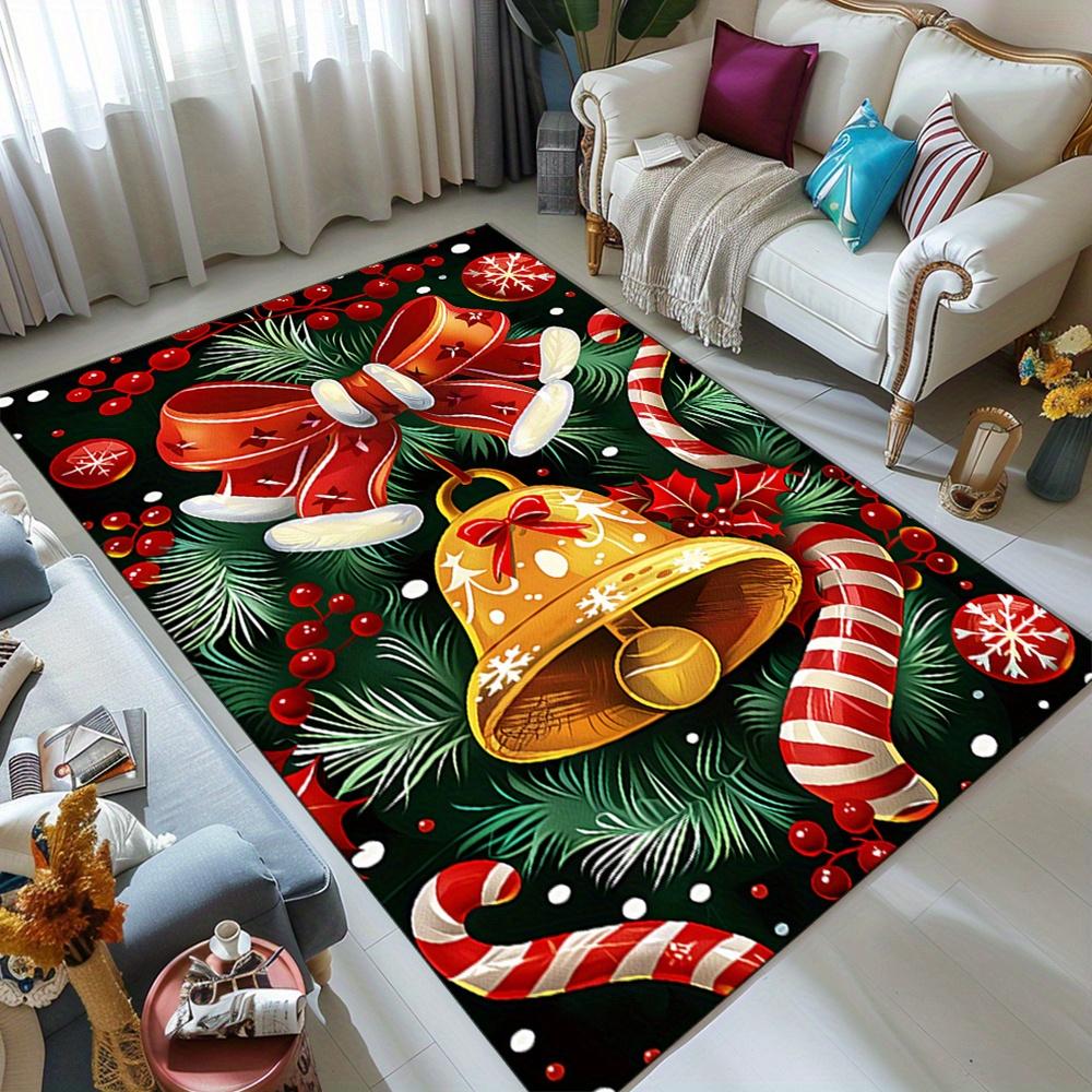 

Christmas Bell and Candy Cane Area Rug - Large Polyester Crystal Velvet Carpet for Home Decor, Durable Indoor Mat for Bedro 50x80cm