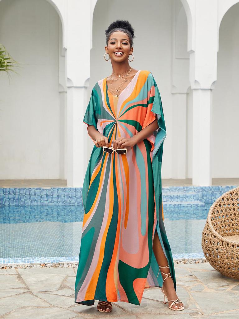 2023 European & American Cotton Beach Cover-up: Loose Robe-Style Long Dress Swimsuit Outerwear for Women