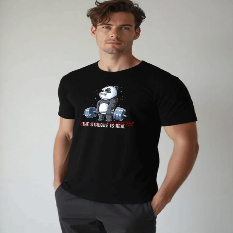 Panda The Struggle Is Real Weightlifting Fitness Gym Funny Graphic Tees Summer New Shirts And Tshirts Cotton Unisexs Print T Shirt