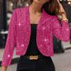 Women Sparkly Cardigan Coat 3/4 Sleeve Open Front Sequin Tops Sexy Golden Bling Coat Casual Holiday Party Outfit