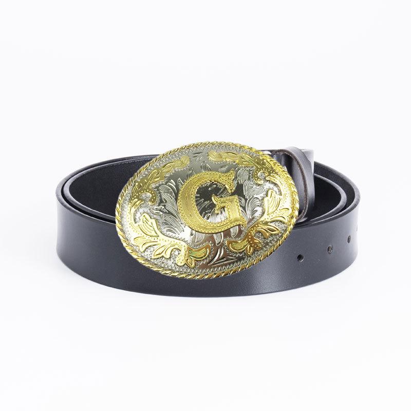 Men s Punk Whole Cowhide Perforated G-shaped Buckle Leather Belt for Jeans - Fashion Casual Retro Style 100 cm