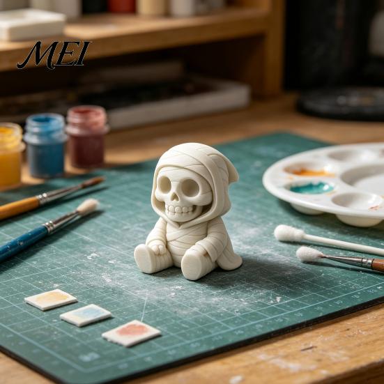 DIY Craft for Kids 3D Printed Halloween Mummy Figurine, Blank Paintable Bandage Ghost Pumpkin Statue, Decoration Mini Desktop Ornament Window