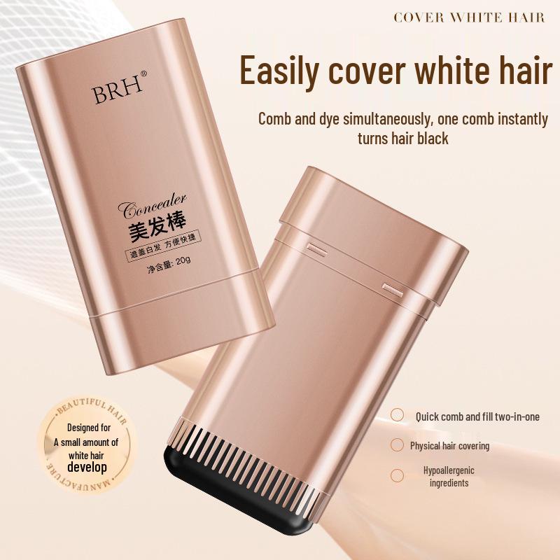 BRH Waterproof Hair Touch-up Stick with Comb - Sweatproof, Disposable Cover for White Hair