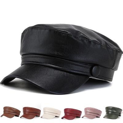 Gorra Azul Marino de Cuero PU Sombreros de Pintor para Exteriores Gorra de Boina de Moda para Viajes Gorras Solares de Ocio para Mujer