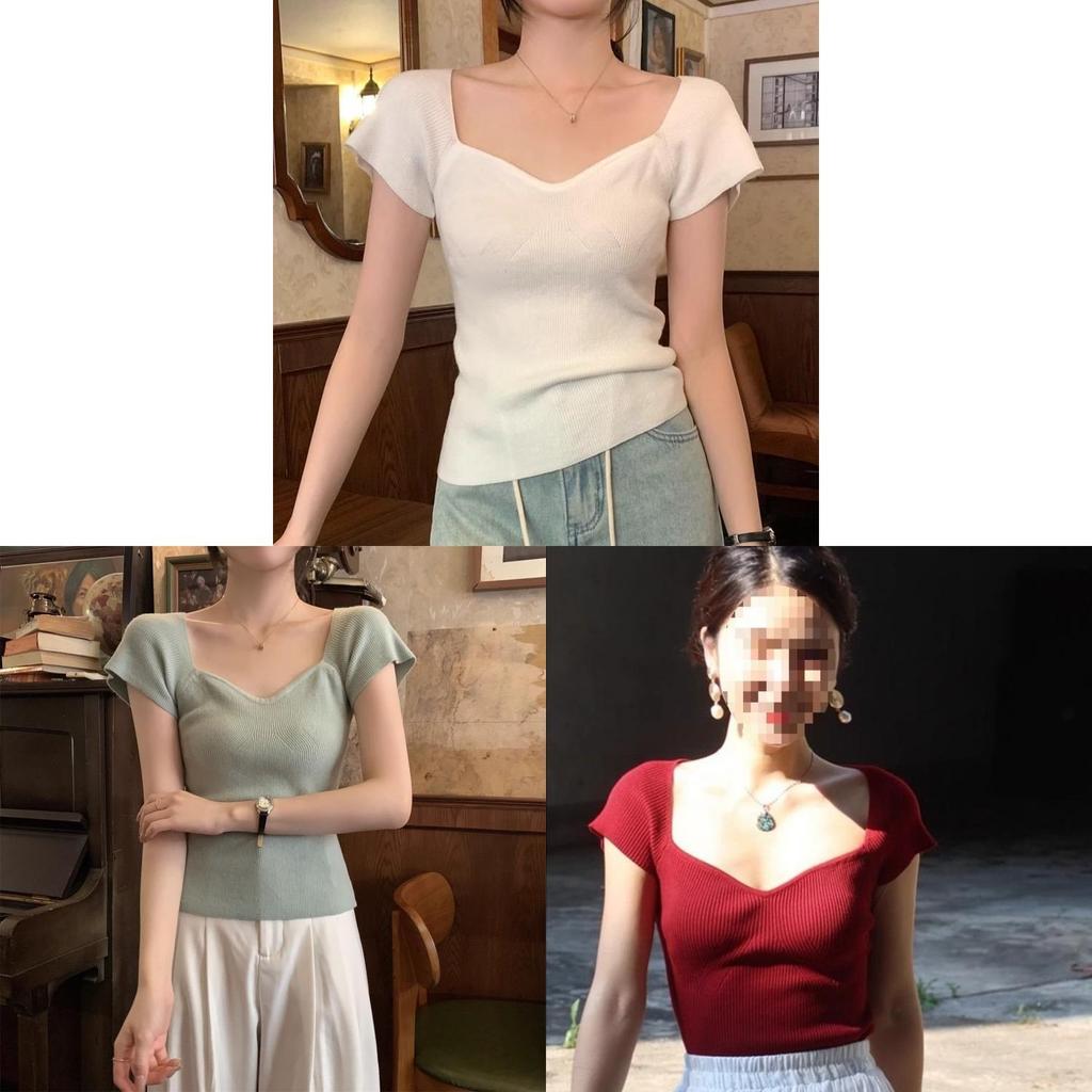 Oversize T Shirt For Women With Square Neck And Embroidery In Pure Color Style For Summer