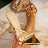Women's High-heeled Sandals, Gold Women's Shoes, Thin High Heels, One Pedal, Pointed Simple High-heeled Sandals, Simple High-heeled Women's Shoes
