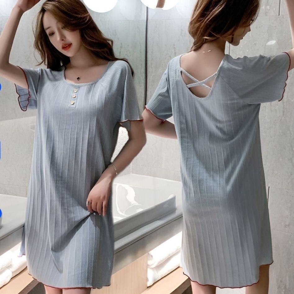 Sleeping Skirt for Women in Summer Thin Design Without Chest Cushion Girl's Skirt Sexy Women's Sleepwear Loose Fit Can Be Worn Outside Short Sleeved