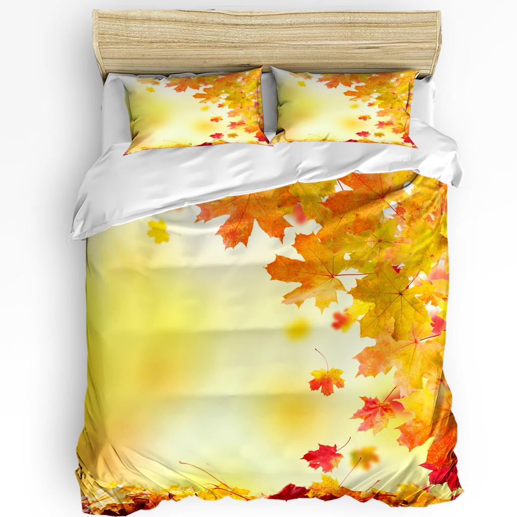 Pumpkin Thanksgiving Maple Leaf Autumn 3pcs Bedding Set For Bedroom Double Bed Home Textile Duvet Cover Quilt Cover Pillowcase
