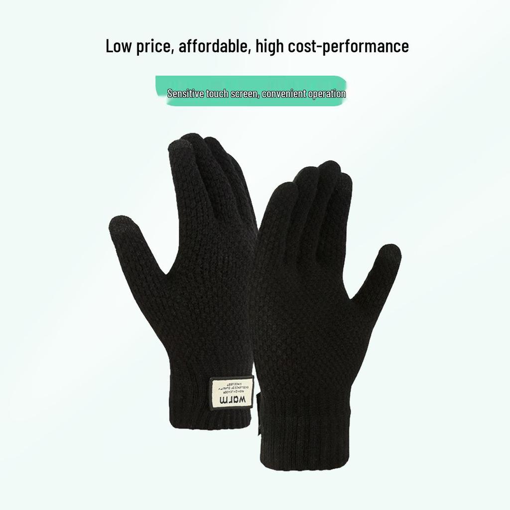Korean Style Fleece-Lined Touchscreen Wool Gloves for Men - Thick, Warm, Cold-Resistant Hand Protection for Cycling & Outdoor Activities