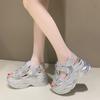 fashion 9cm Chunky Rhinestone Mesh Breathable Sports Dad Sandals Women's Summer New Style Thick Sole Heightening Platform Casual Sandals