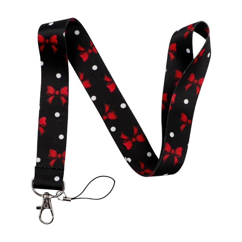Cute Bow Pattern Lanyard with Clear ID Badge Holder Detachable Durable Strap for Outdoor Activity Pass Office Work Use