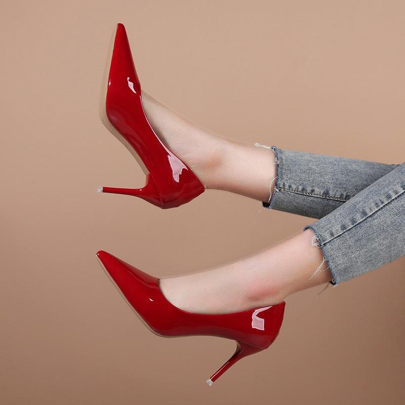 Black High Heels Women's Spring and Autumn New Pointed Large Size 41 Shallow Mouth Fashion Single Shoes High-end Work Shoes