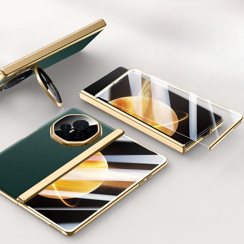 Business Case Film Integriert für Honor MagicV3 Handyhülle Faltbar Sturzsicher Linsenhalter 3. Generation Galvanisierte Lederhülle