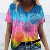 Women Short Sleeves V-Neck T-Shirt Oversized Beautiful Clothing Loose T Shirt Clothing Woman Flowers Print Top Pullover Outdoor