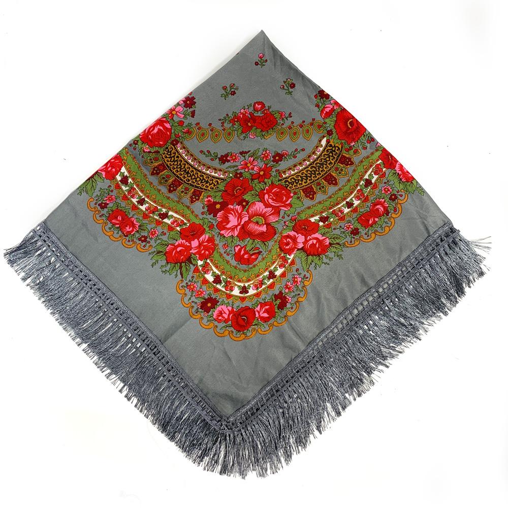 120*120cm Retro Floral Printed Big Square Bandanas Russian Fringed Shawls Women's Head Scarf babushka Scarves Ethnic Pashmina