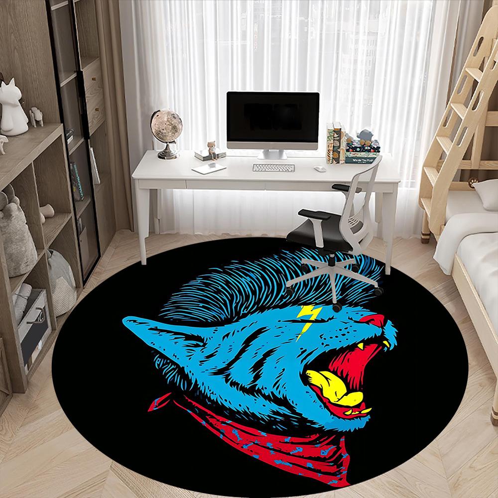 1pc Panther Rocker Office Round Area Rug, Indoor Mat Suitable For Office, Under Office Chairs Bedroom Living Room Home Decor, Room Deco