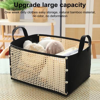 Χειροποίητο Καλάθι Αποθήκευσης από Μπαμπού Μεγάλης Χωρητικότητας Οργανωτής Πολυλειτουργικός Αναδιπλούμενος Σχεδιασμός Καλάθι Απλύτων με Χερούλι