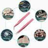 Professional Stainless Steel Eyelash Extension Tweezers Set, Pink Color, 2 Piece Precision Beauty Tools with Straight and Curved Tips, 4.76 Inch and