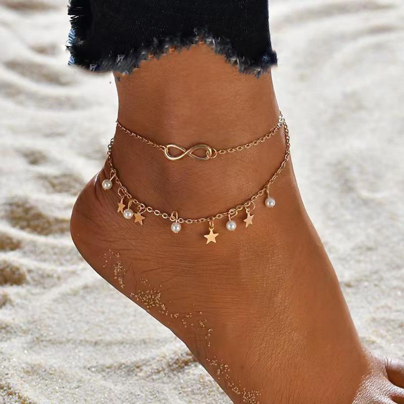 Bohemian Retro Tassel & Pearl Double-Layer Star Anklet