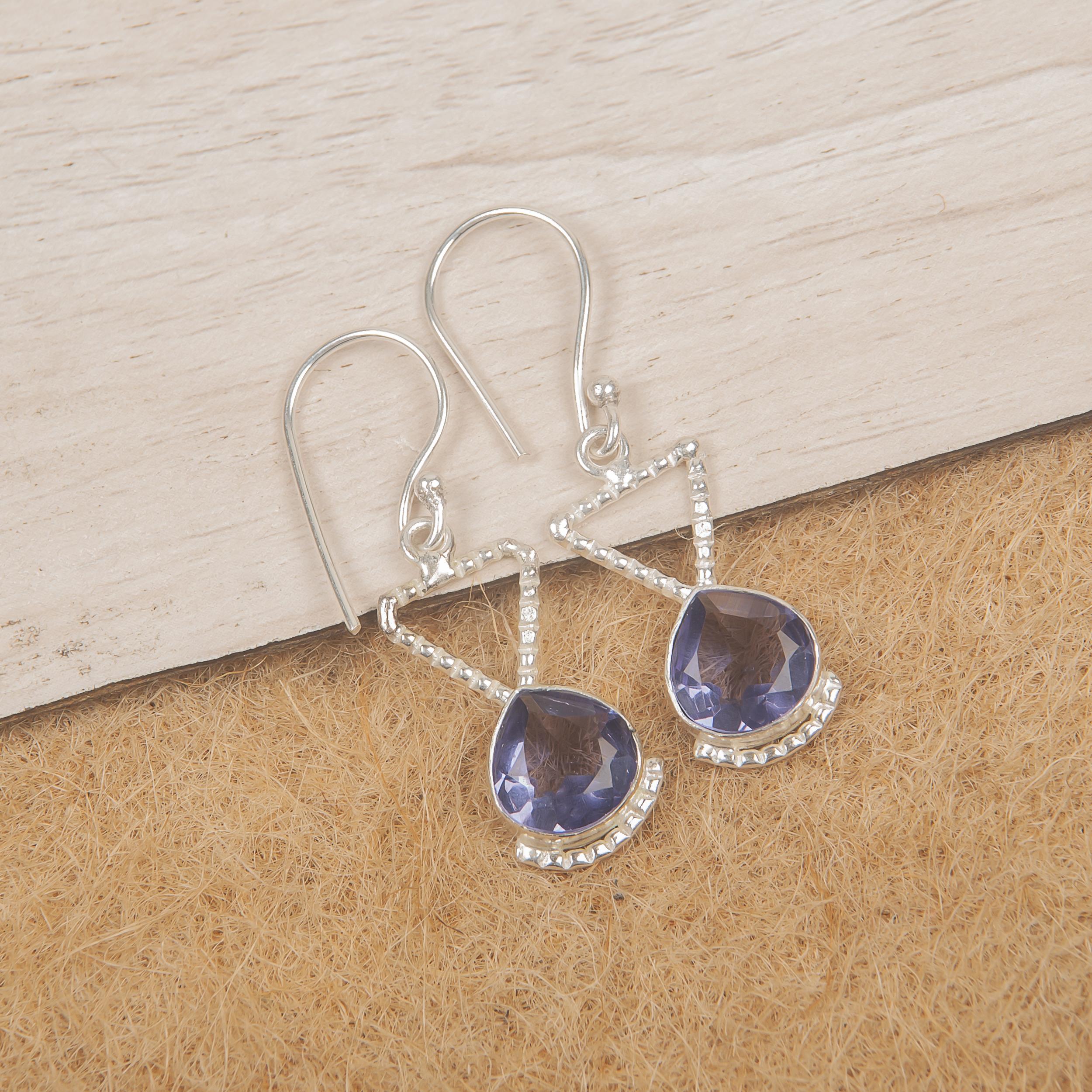 

Серьги с иолитом, драгоценные камни, серьги из чистого серебра 925 пробы, серьги ручной работы с камнями, подарок для него 1.62 Inches фиолетовый