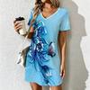 Summer Fashion Women's V Neck   Texture Printing Printed  Dress Sex Short Skirt Dresses