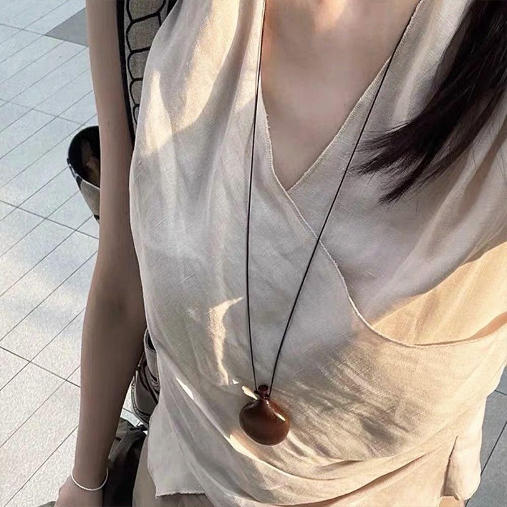 Drewniany Naszyjnik Łańcuszek do Swetra Regulowany Sznurek Biżuteria Akcesoria Impreza Szczęśliwy Prezent