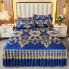 Summer Cooling Ice Silk Bed Skirt 3PCS Set Printed Breathable Anti-slip Washable Foldable Bed Sheet Pillowcase Kit